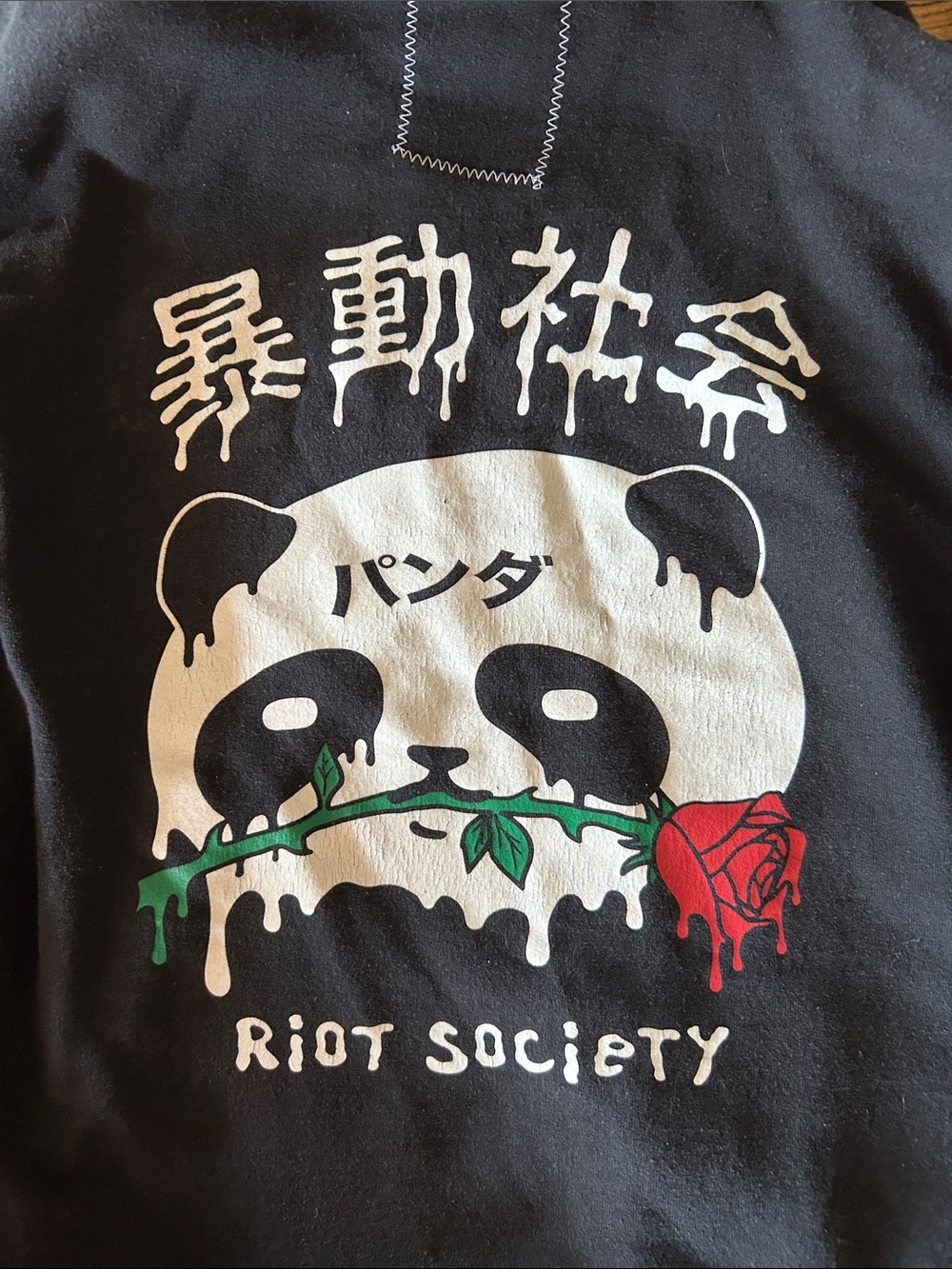riot society Black hoodie with White Panda and Red Rose